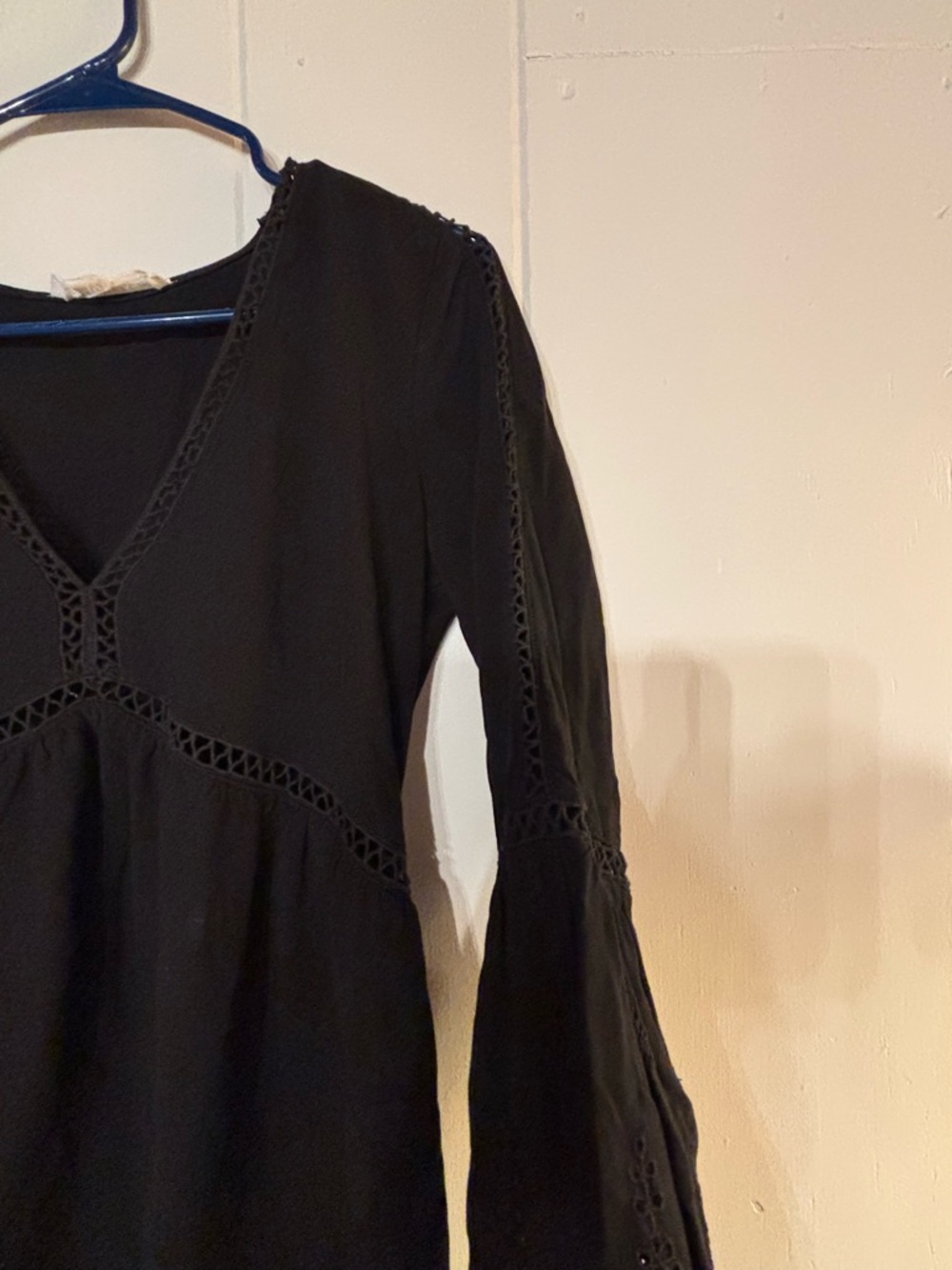 lovestitch Black Long Sleeve Eyelet Trim V-Neck Dress - Picture 7 of 10